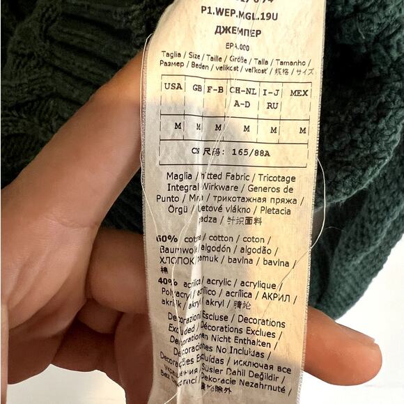 MaxMara | Ennio Cable Knit Rhinestone Pullover Sweater Forest Green Size Medium - Picture 7 of 9